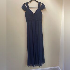 iEFiEL Women's Size 8 Cross Pleats Long Evening Prom Gown Blue